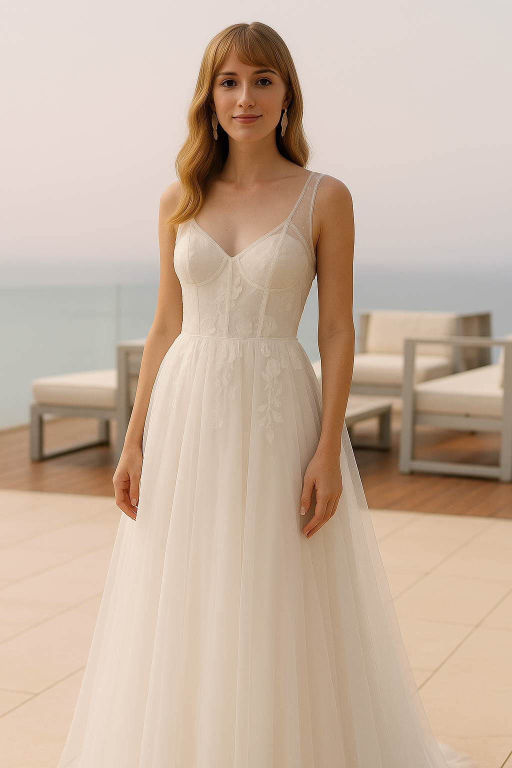 Dame Brudekjole Med Blonder & Tylskørt