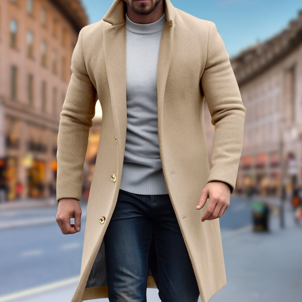 Herrer Vinter Frakke Med Uld & Knaplukning