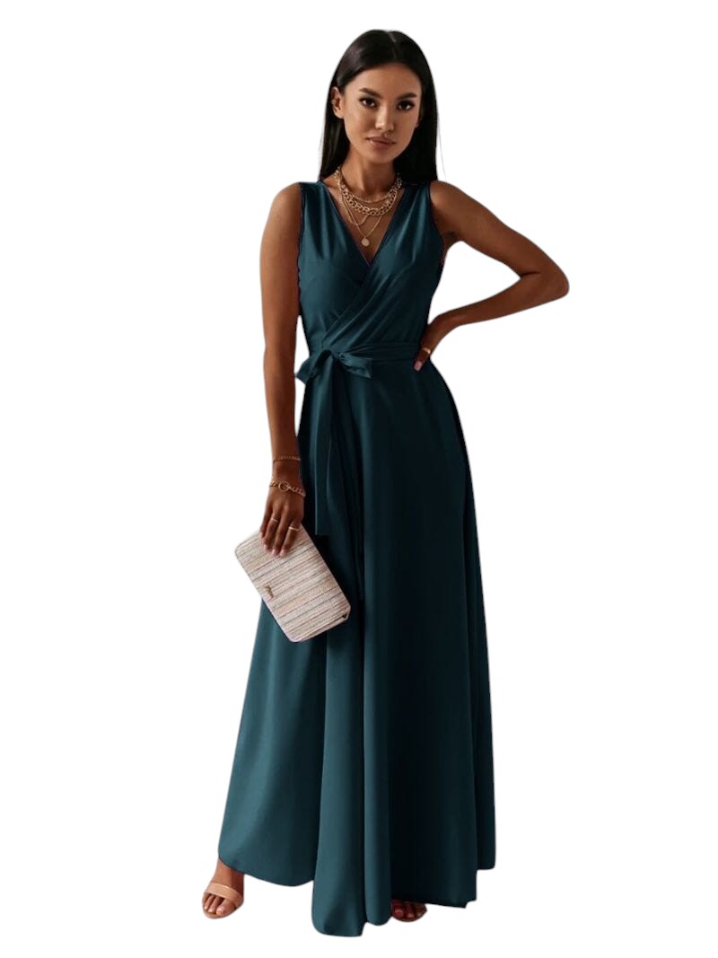 Astrid - Elegant Slå-om Maxikjole med Bindebælte