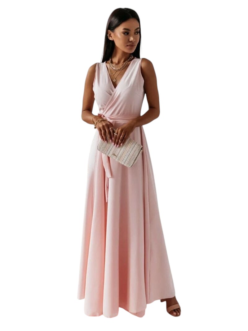 Astrid - Elegant Slå-om Maxikjole med Bindebælte