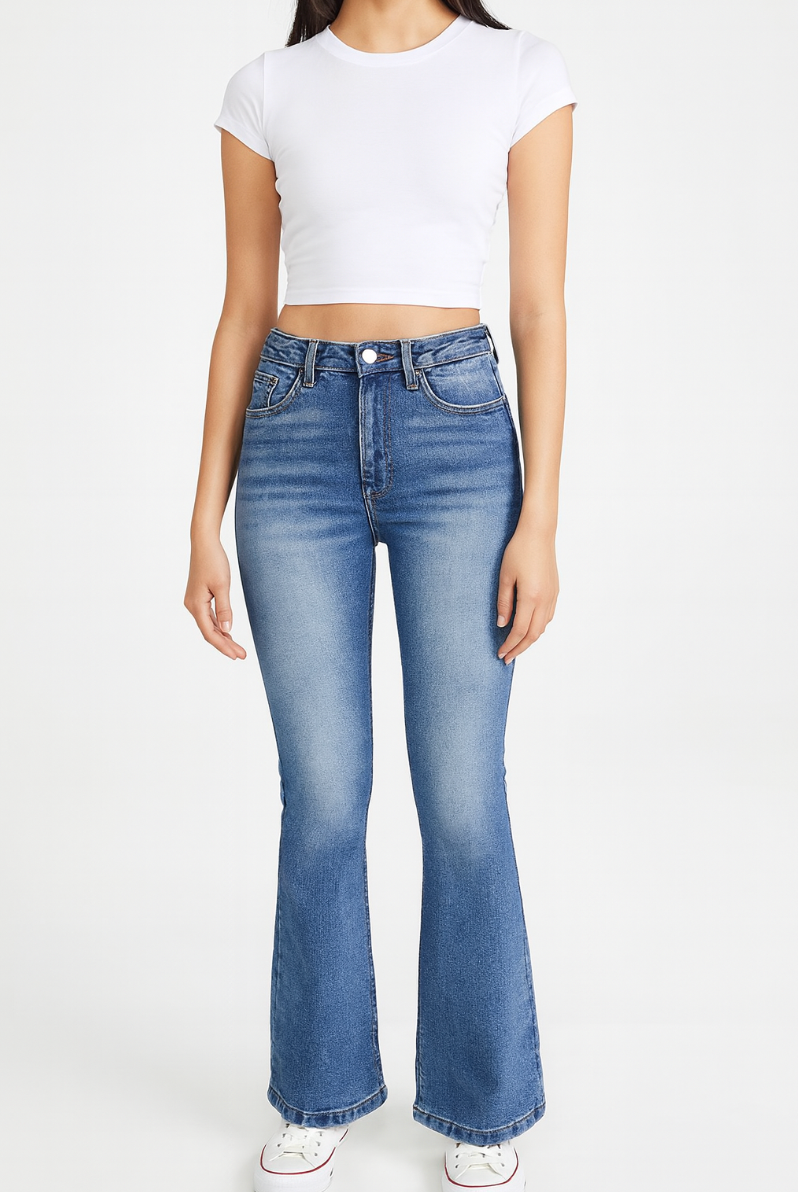 Baggy Dame Jeans Med Høj Talje Og Slidsøm | Klokkeformet