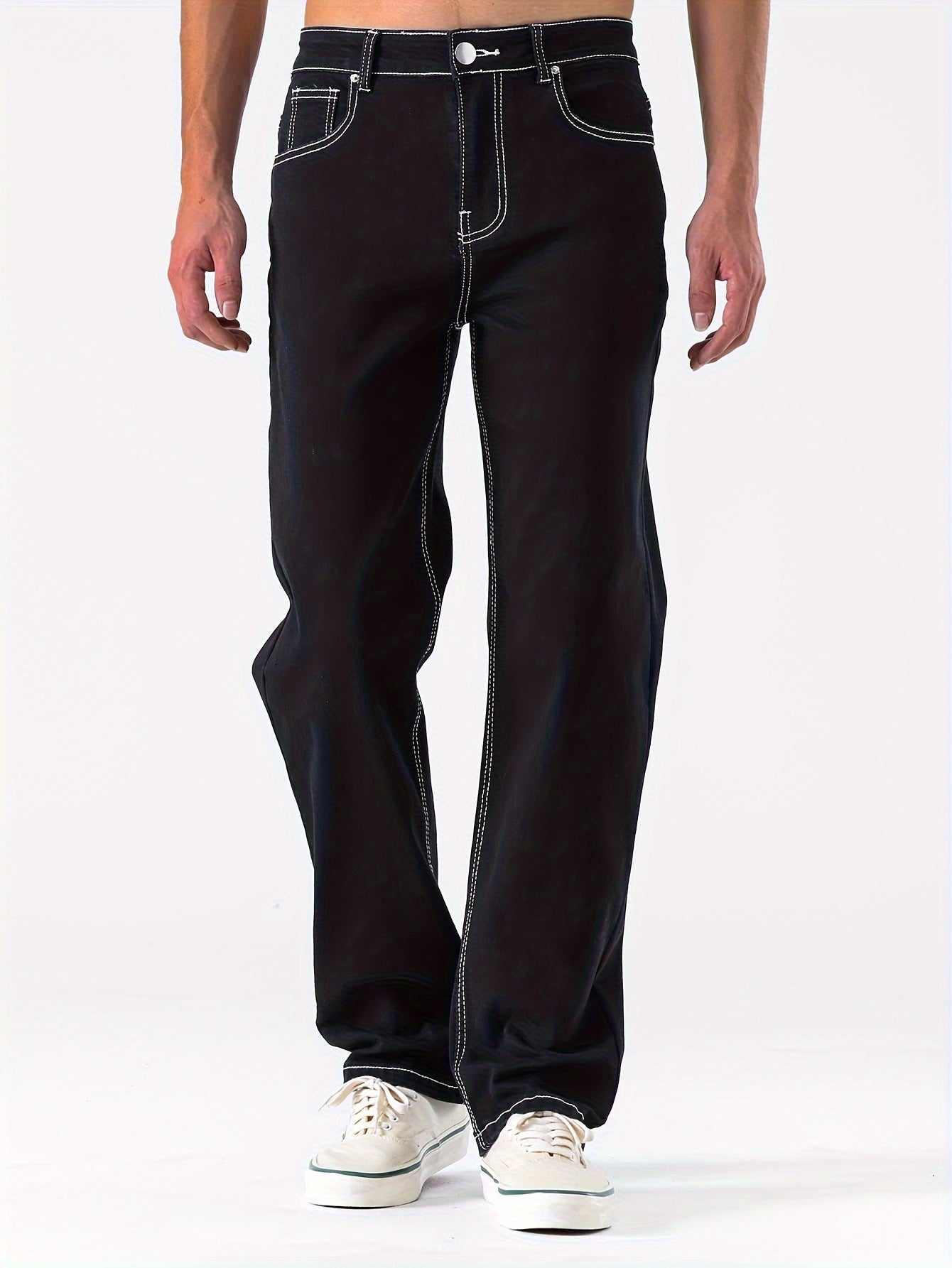 Baggy Herrejeans Med Bleg Vask Og Synlige Sømme | Streetwear