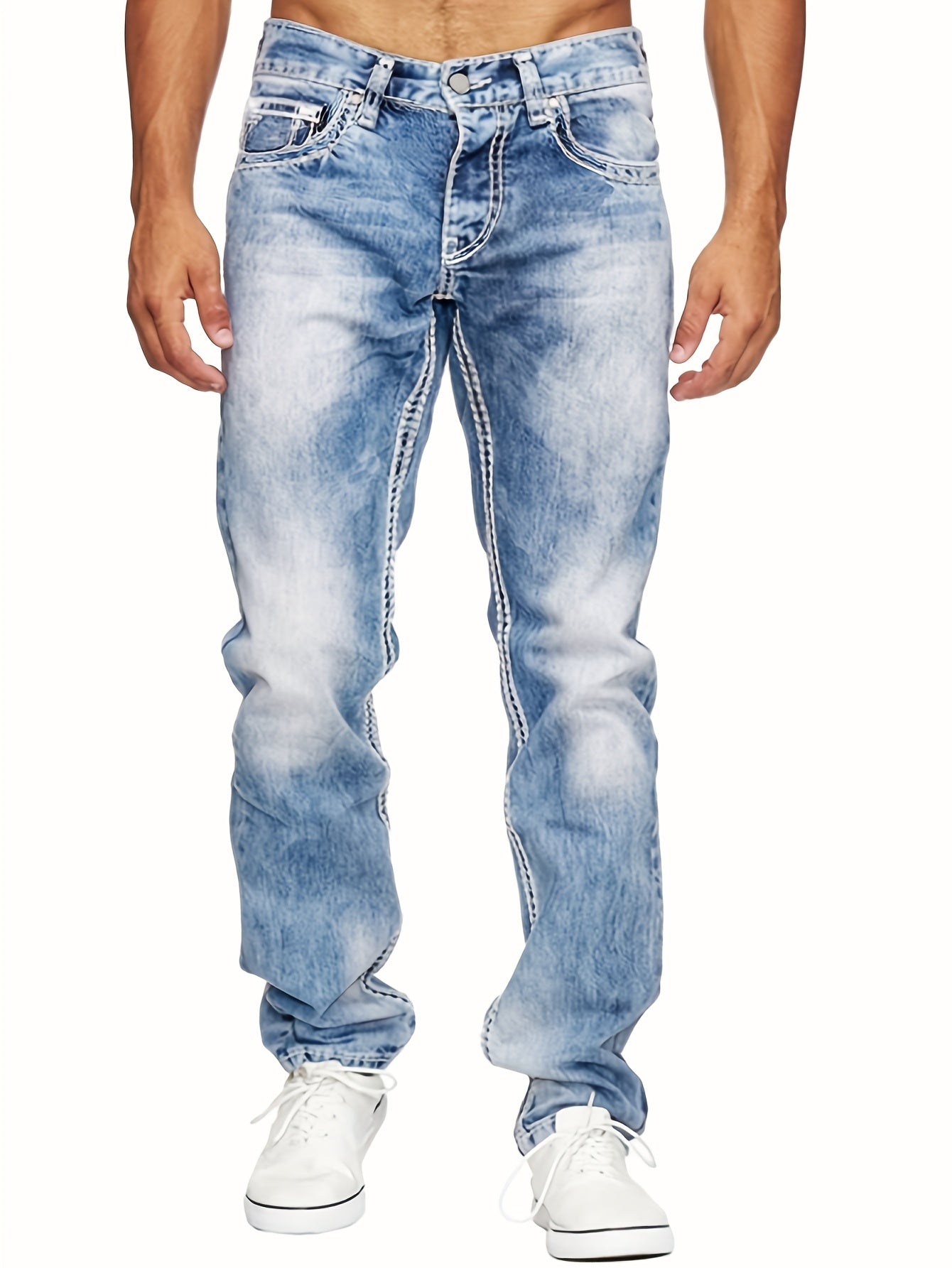 Baggy Herrejeans Med Bleg Vask Og Synlige Sømme | Streetwear