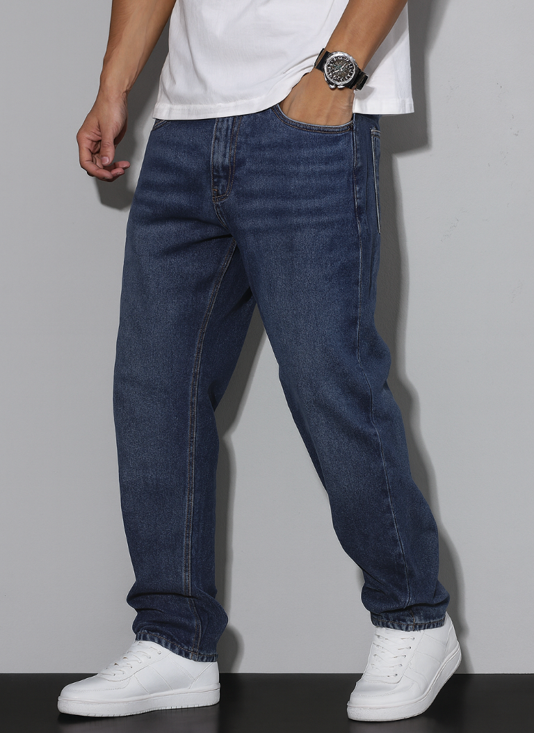 Baggy Herrejeans Med Løs Pasform Og Vasket Look | Afslappet Stil