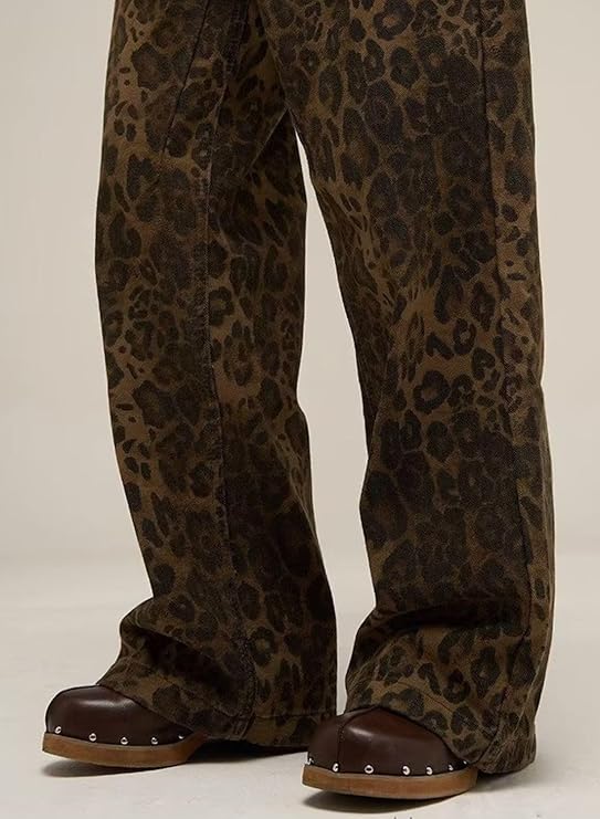 Dame Baggy Jeans Med Leopardmønster Og Vidde | Trendy Look