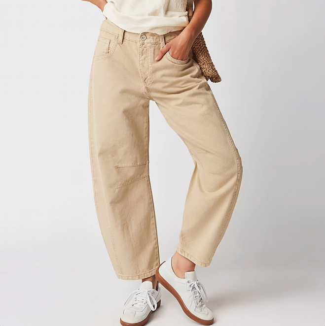 Dame Baggy Jeans Med Syninger Og Løs Pasform | Afslappet