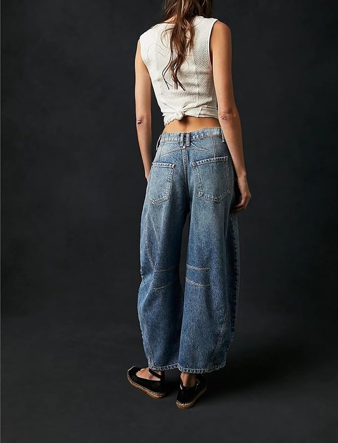 Dame Baggy Jeans Med Vidde Og Stærke Nuancer | Unik Stil