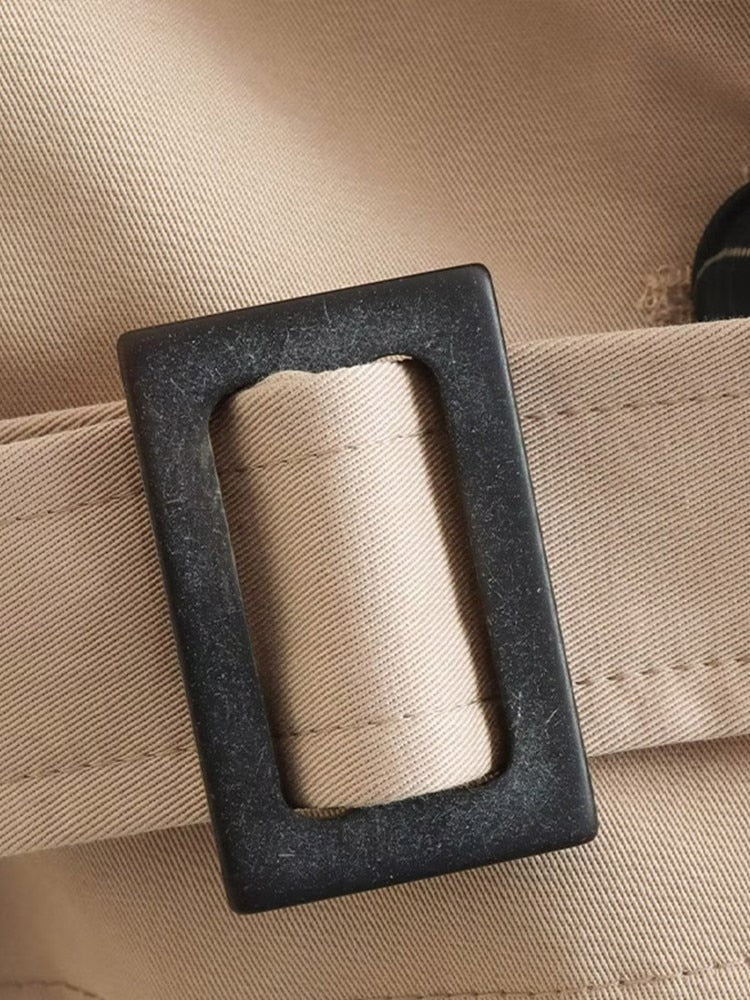 Dame Beige Overgangsjakke Kort Med Bælte & Knapper