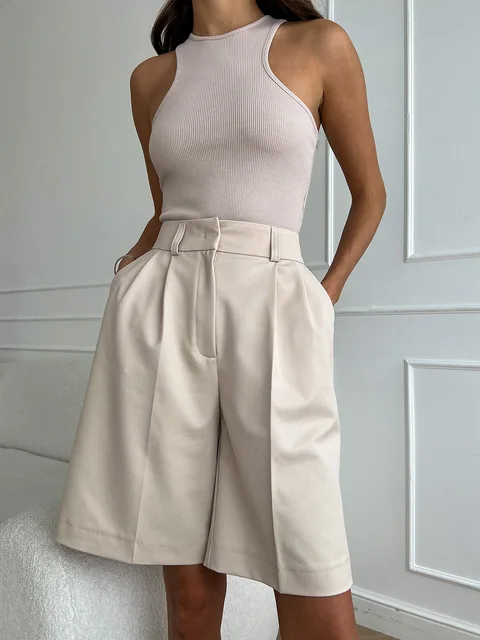 Dame Bermuda Shorts Med Pressefolder | Stof