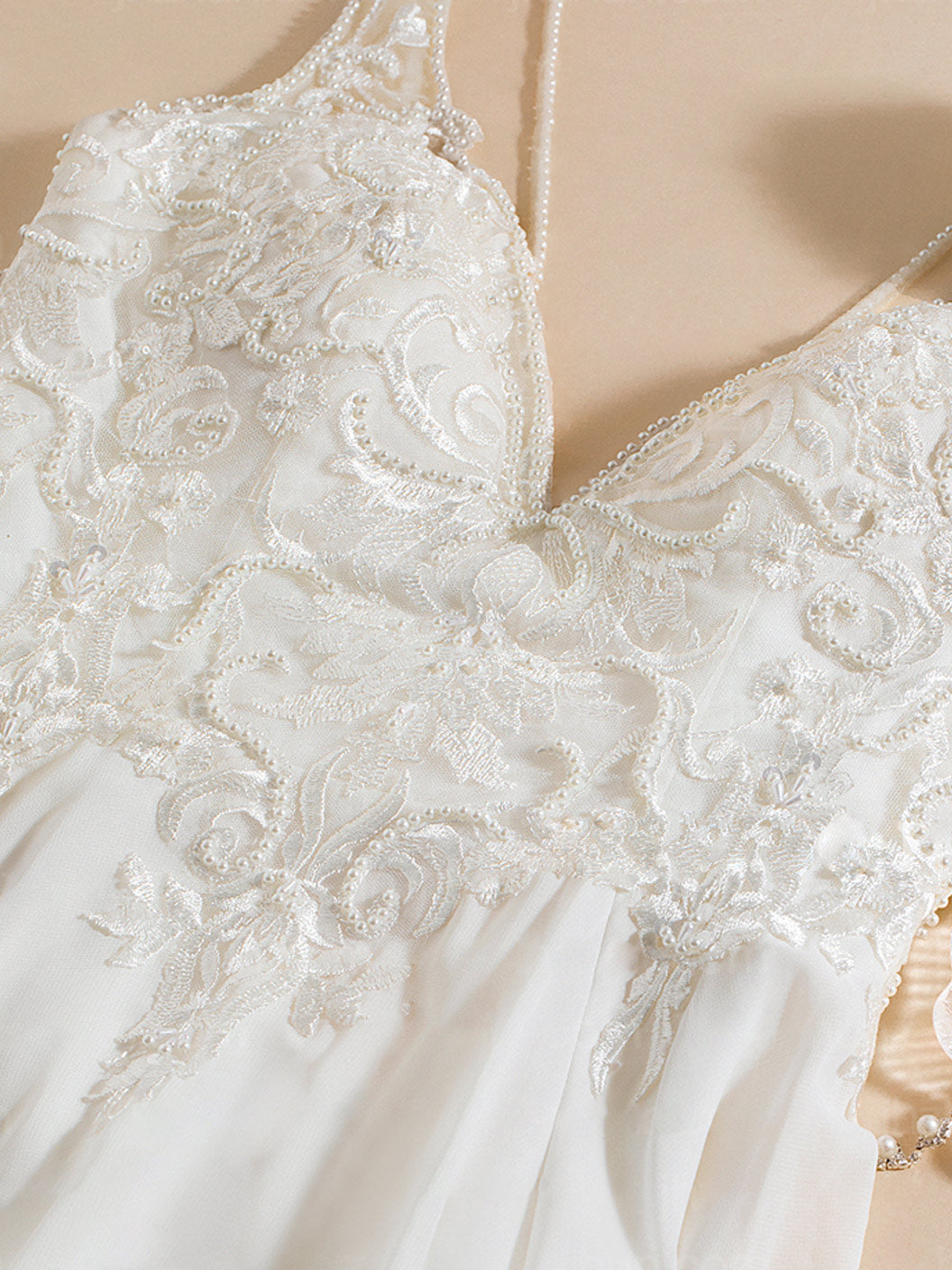 Dame Brudekjole Med Blonde Overdel & Høj Slids