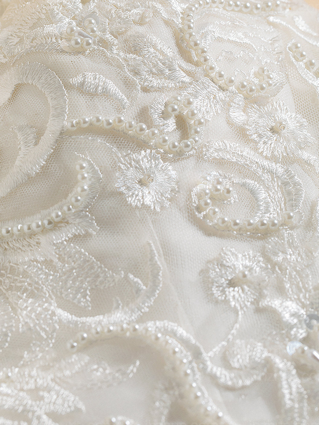 Dame Brudekjole Med Blonde Overdel & Høj Slids