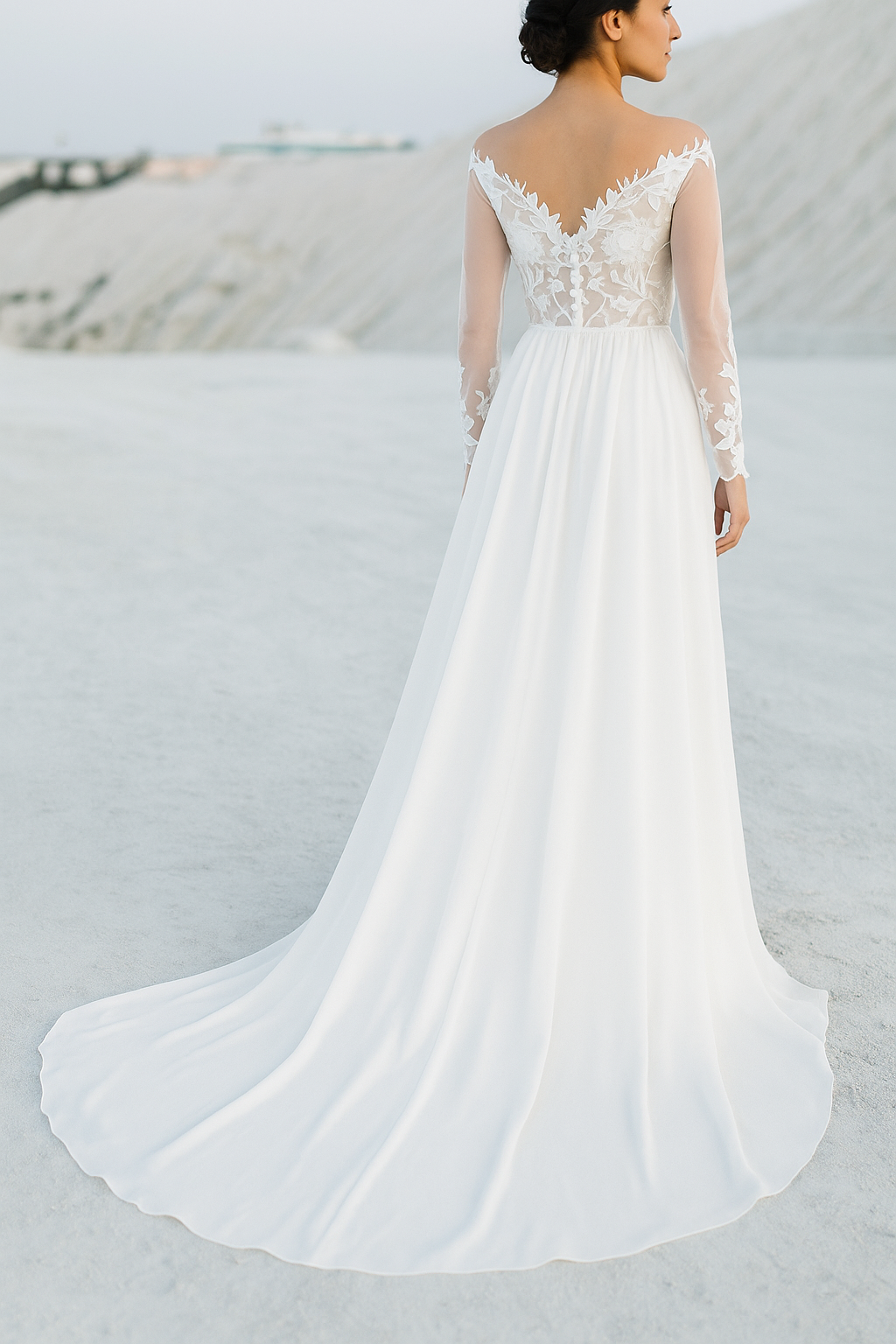 Dame Brudekjole Med V-Hals & 3D Blomster