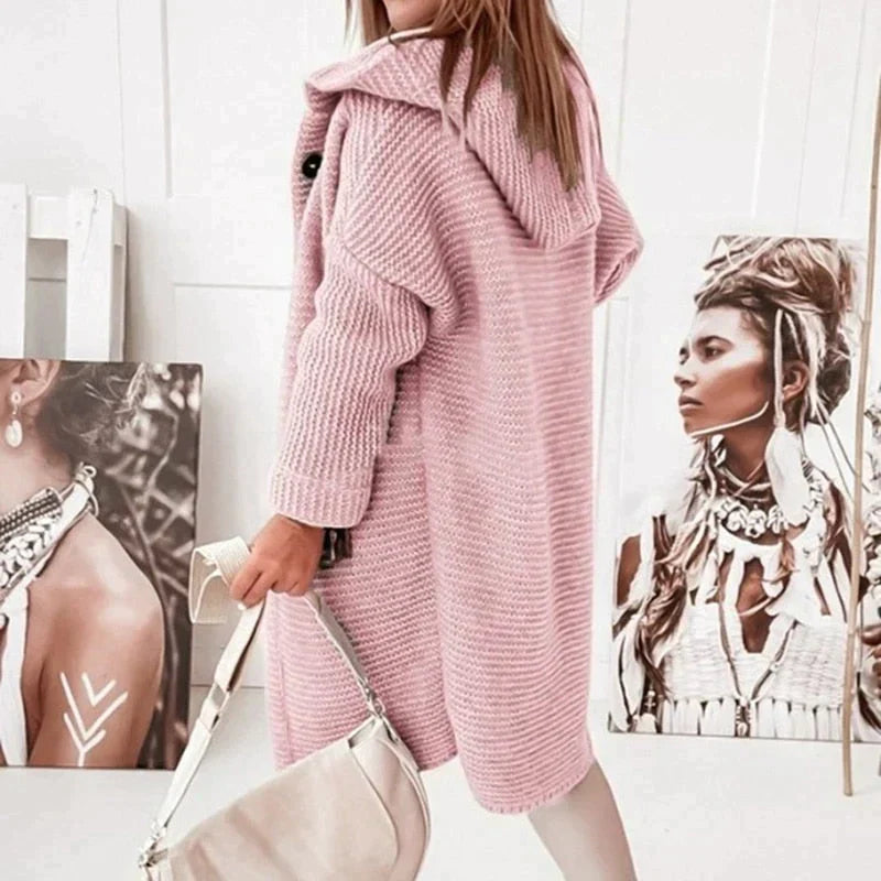 Dame Cardigan Med Hætte | Lang Knaplukning