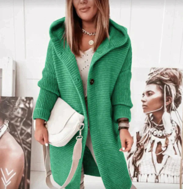 Dame Cardigan Med Hætte | Lang Knaplukning