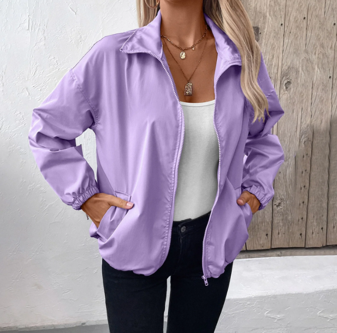 Dame Efterårsjakke Med Lynlås & Høj Hals | Let