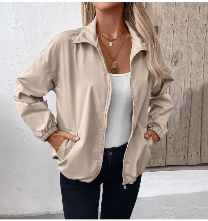 Dame Efterårsjakke Med Lynlås & Høj Hals | Let