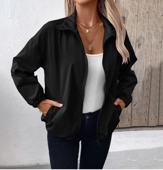 Dame Efterårsjakke Med Lynlås & Høj Hals | Let