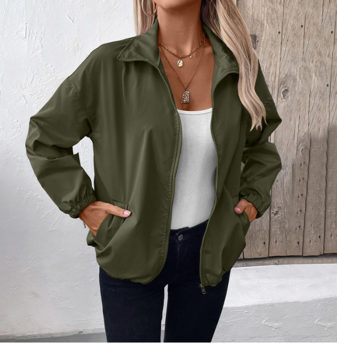 Dame Efterårsjakke Med Lynlås & Høj Hals | Let