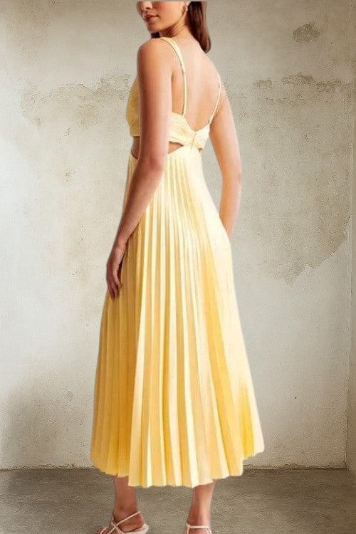 Dame – Elvira Plisseret Midikjole med V-udskæring og Sidelukning