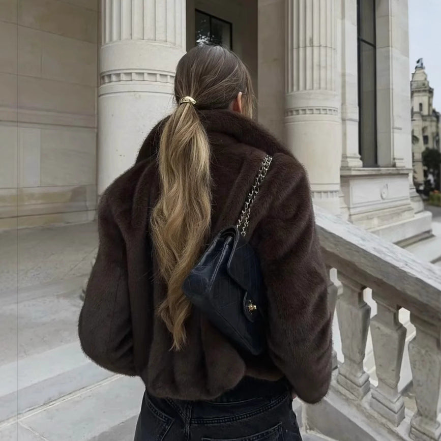 Dame Fake fur-frakker Med Krave | Brun Pelslook