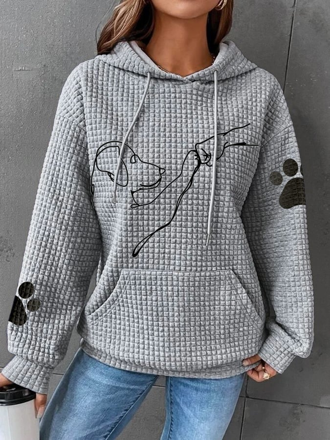 Dame Fleece Hoodie Med Hundemotiv Og Hætte | Chic