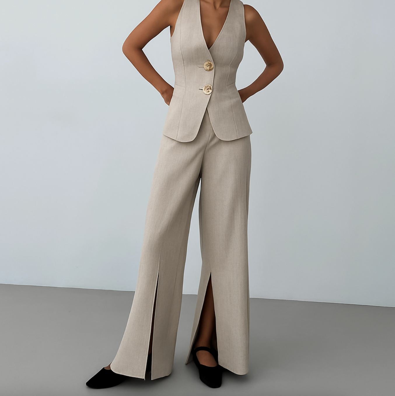 Dame Habitsæt Med Guldkapper | Slids Bukser