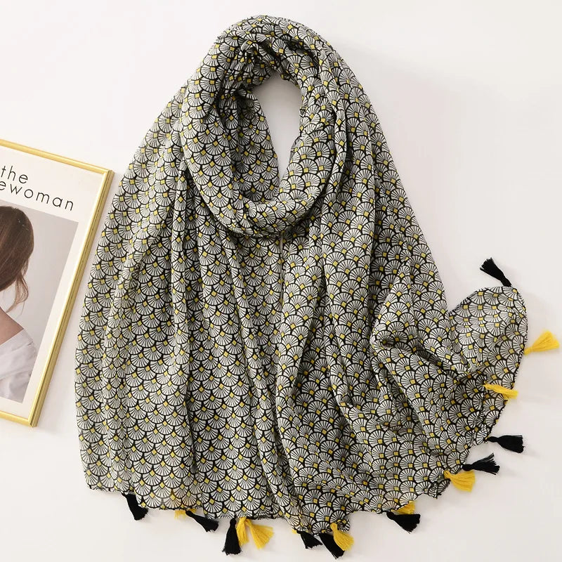 Dame Halstørklæde Med Frynser & Print