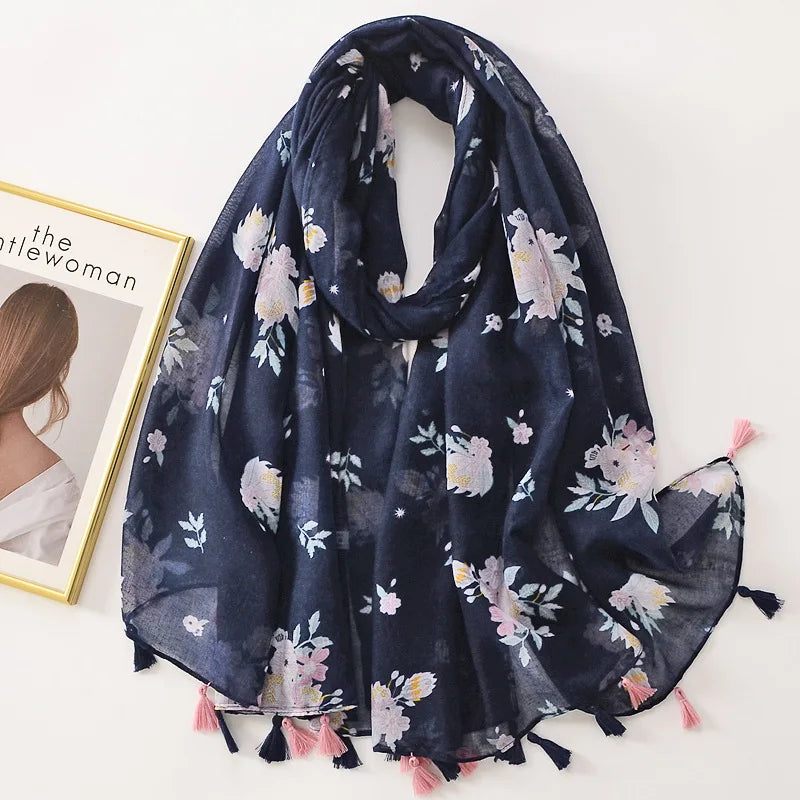 Dame Halstørklæde Med Frynser & Print