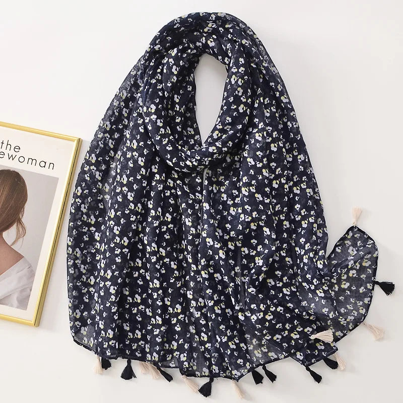 Dame Halstørklæde Med Frynser & Print