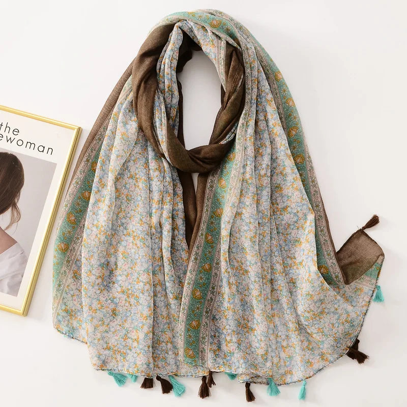 Dame Halstørklæde Med Frynser & Print