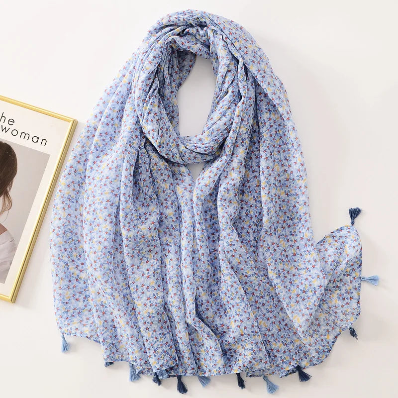 Dame Halstørklæde Med Frynser & Print