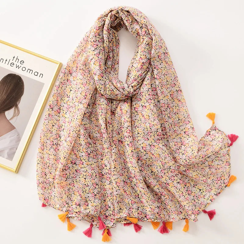 Dame Halstørklæde Med Frynser & Print