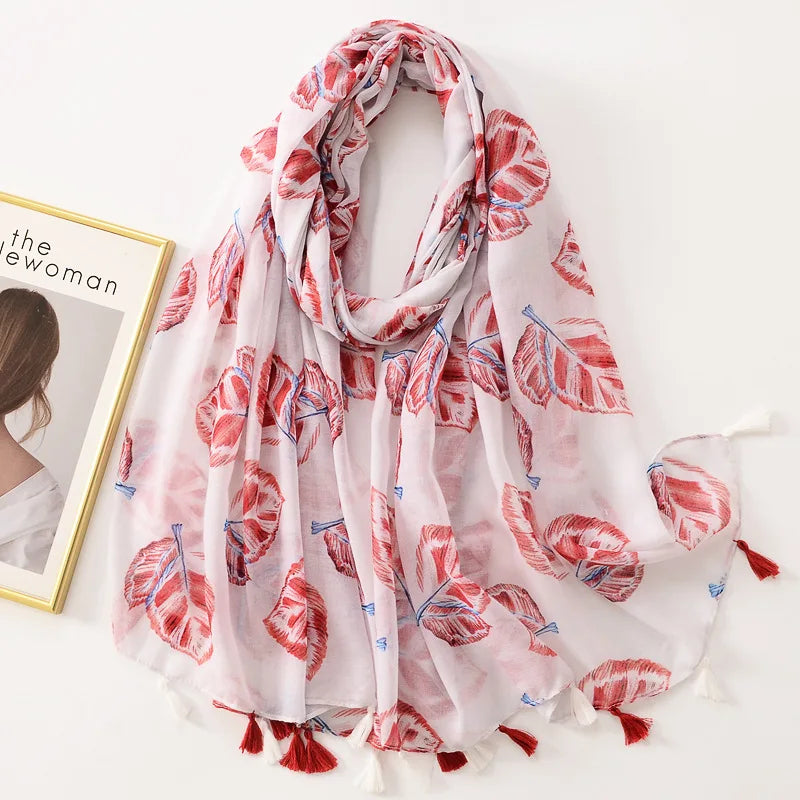 Dame Halstørklæde Med Frynser & Print