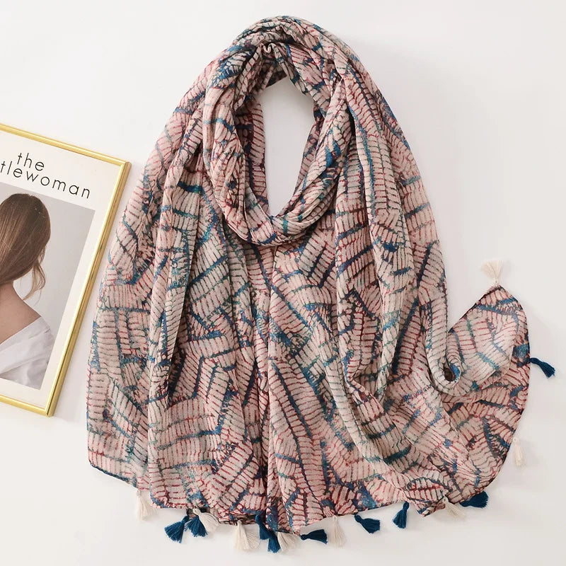 Dame Halstørklæde Med Frynser & Print