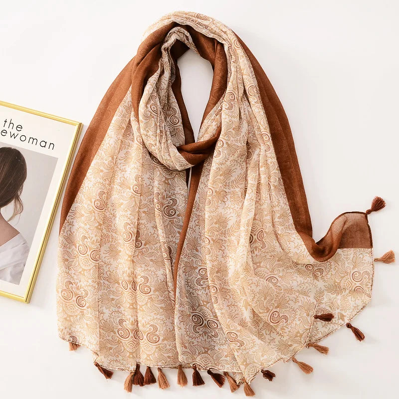 Dame Halstørklæde Med Frynser & Print