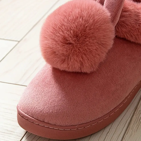 Dame Hjemmesko Med Kaninører & Pompom-Detaljea