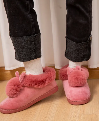 Dame Hjemmesko Med Kaninører & Pompom-Detaljea