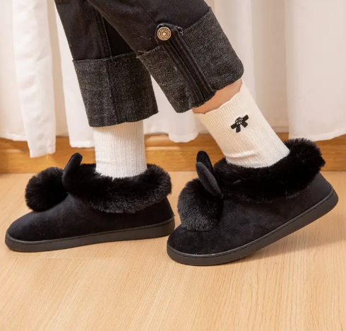 Dame Hjemmesko Med Kaninører & Pompom-Detaljea