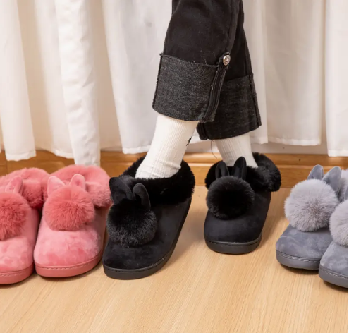 Dame Hjemmesko Med Kaninører & Pompom-Detaljea