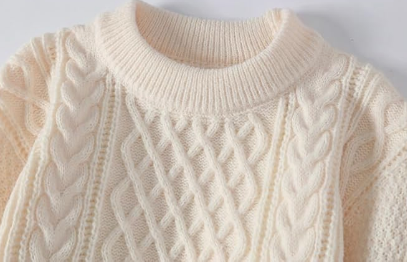 Dame Kabelstrikket Striktrøje Med Rund Hals & Ribkanter