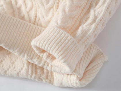 Dame Kabelstrikket Striktrøje Med Rund Hals & Ribkanter