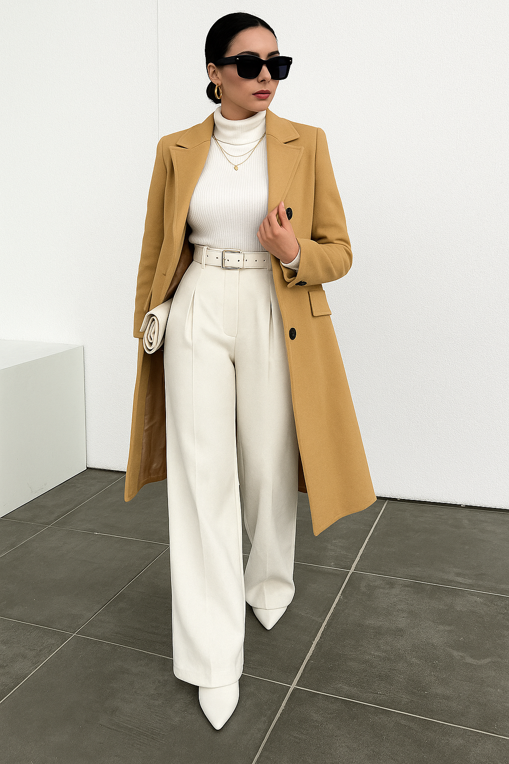 Dame Lang Dobbeltradet Frakke | Klassisk