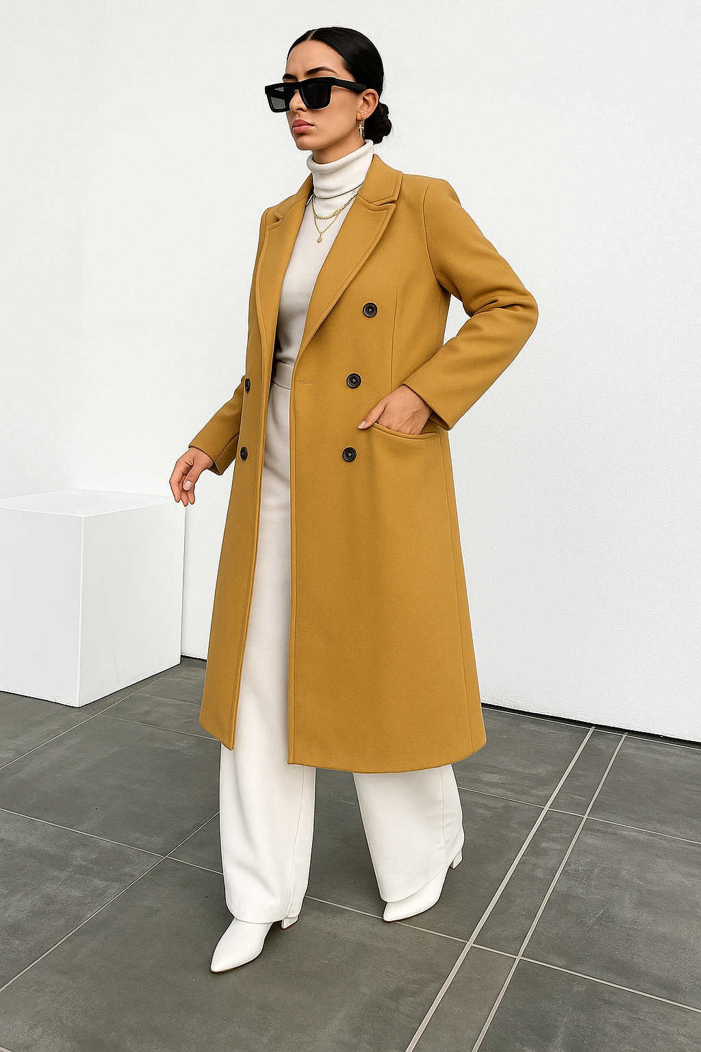 Dame Lang Dobbeltradet Frakke | Klassisk