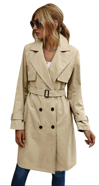 Dame Lang Trenchcoat Med Taljebælte & Knapper