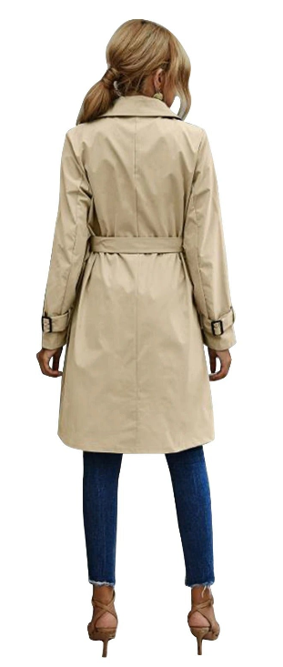 Dame Lang Trenchcoat Med Taljebælte & Knapper