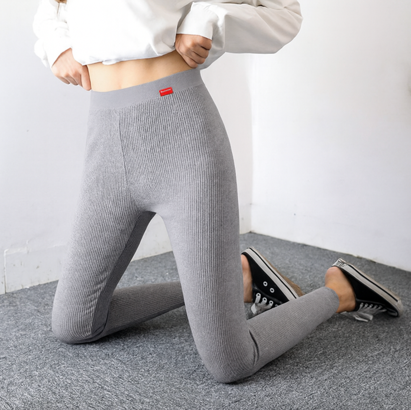 Dame Leggings Med Ribbet Design | Basis