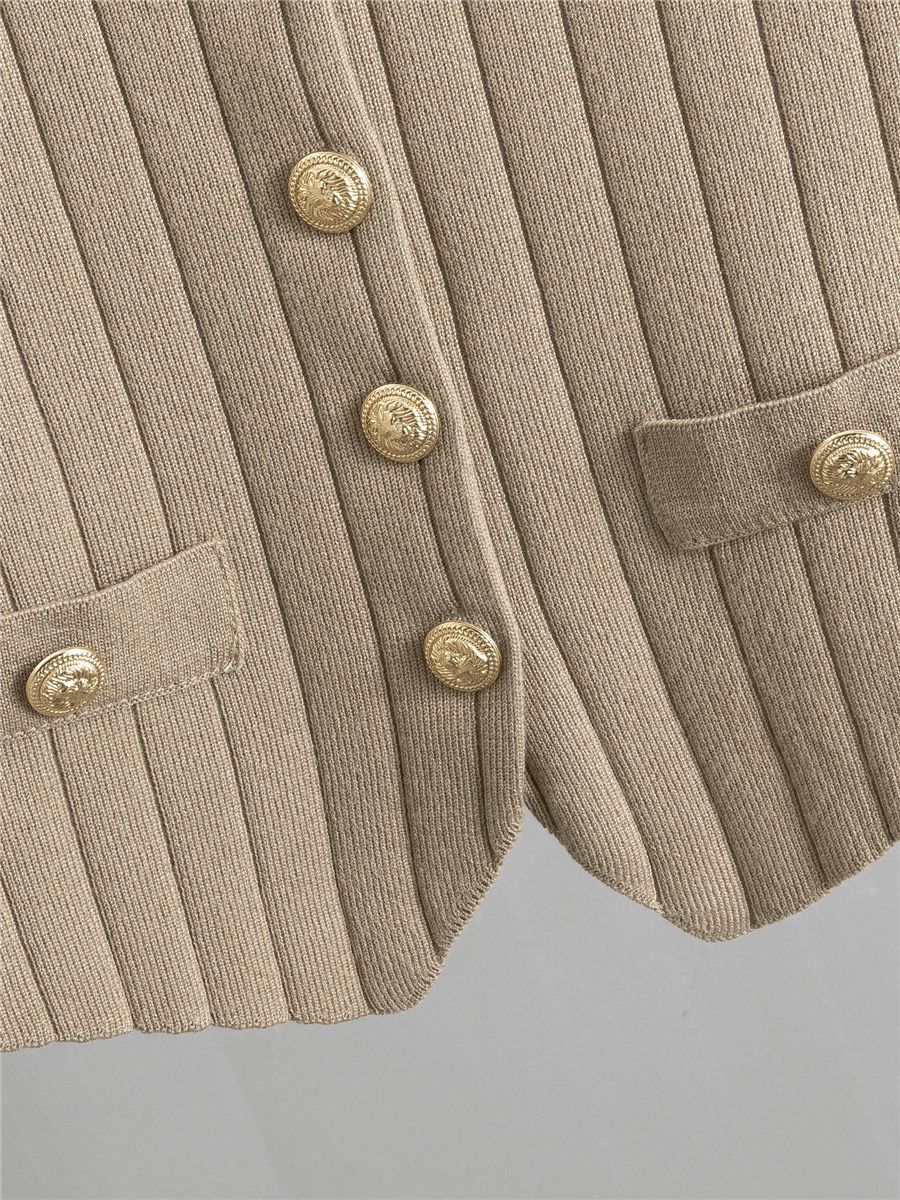 Dame Outfit Sæt Med Strik Vest | Rib & Knapper