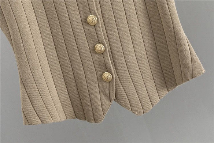 Dame Outfit Sæt Med Strik Vest | Rib & Knapper