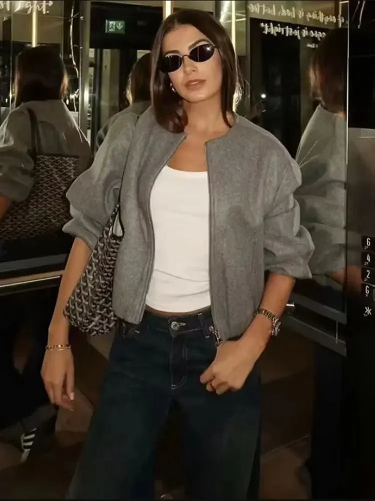 Dame Overgangsjakke Lynlås Ribkanter | Moderne