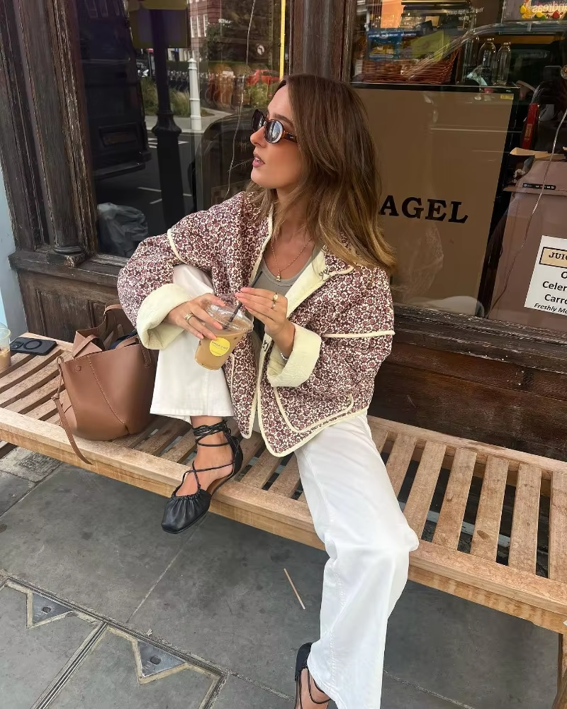 Dame Efterårsjakke Med Blomstermønster | Kort